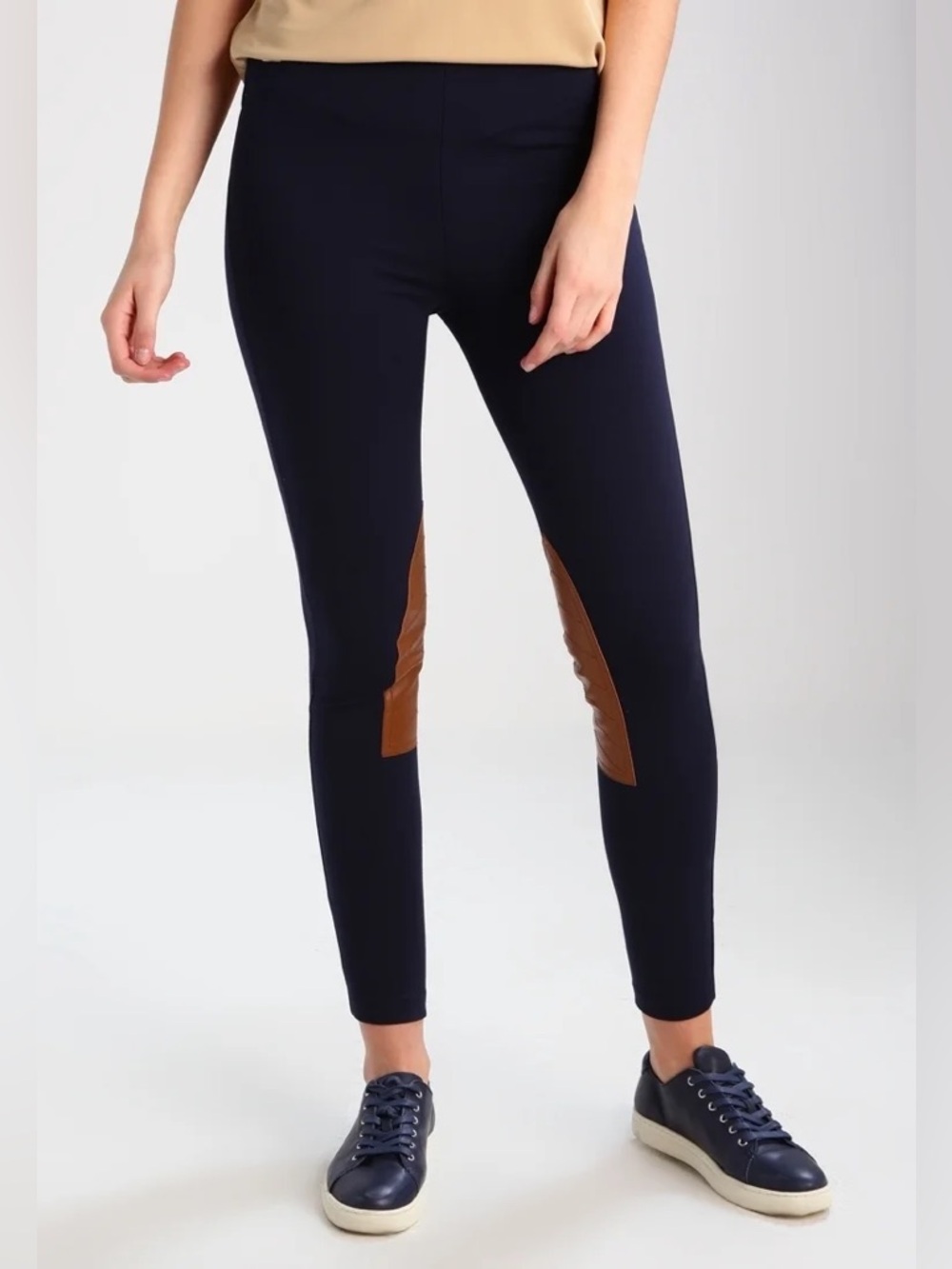 Polo Ralph Lauren Size L Skinny Riding Leggings with Sheep Leather - Navy/Brown - Picture 2 of 11